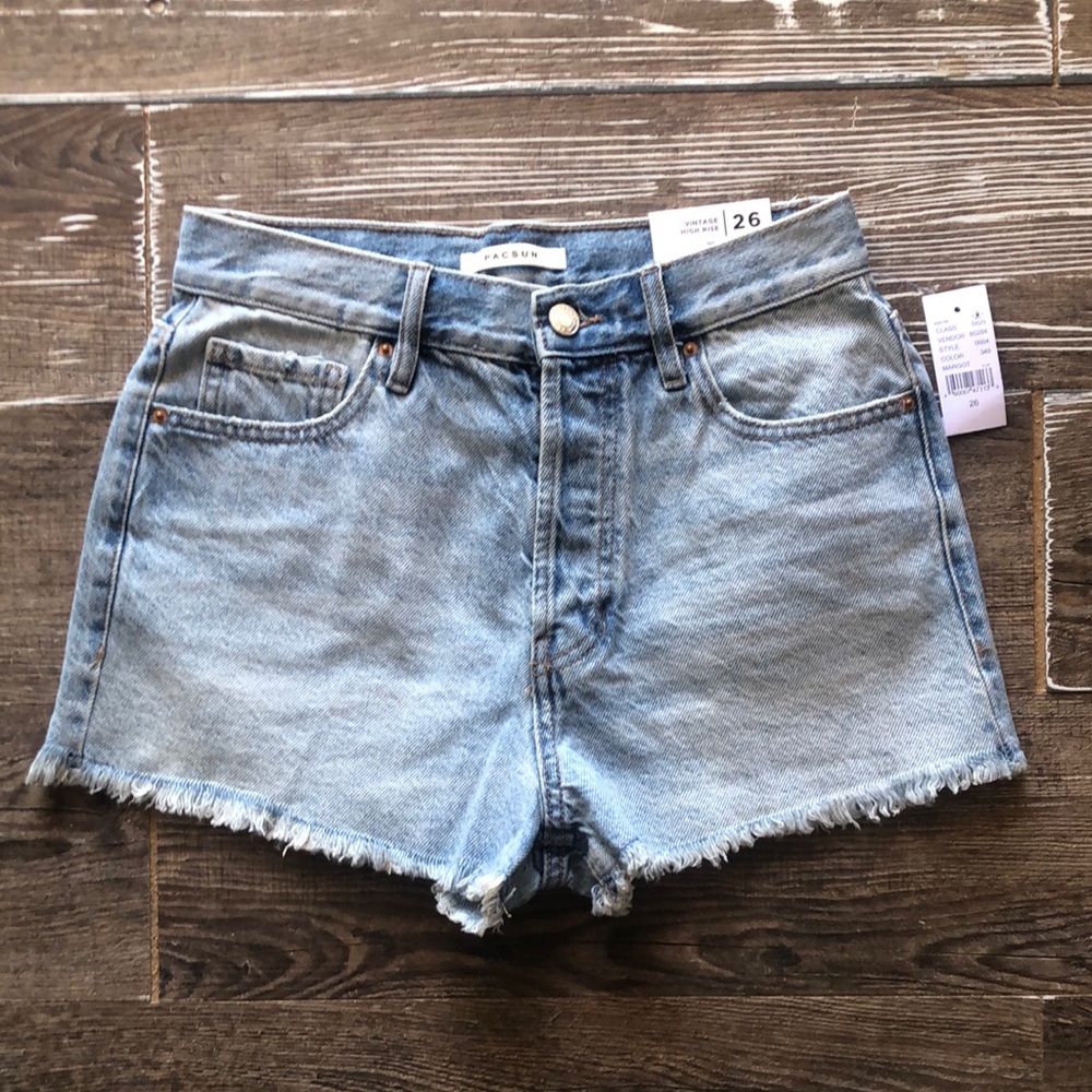 PacSun Vintage High Rise Margot Size 26 Blue Jean Shorts Button Fly Cut Offs